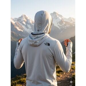 TNF Men's Wander Sun Hoodie Size Large Light gray FlashDry UPF 40+ Thumbholes